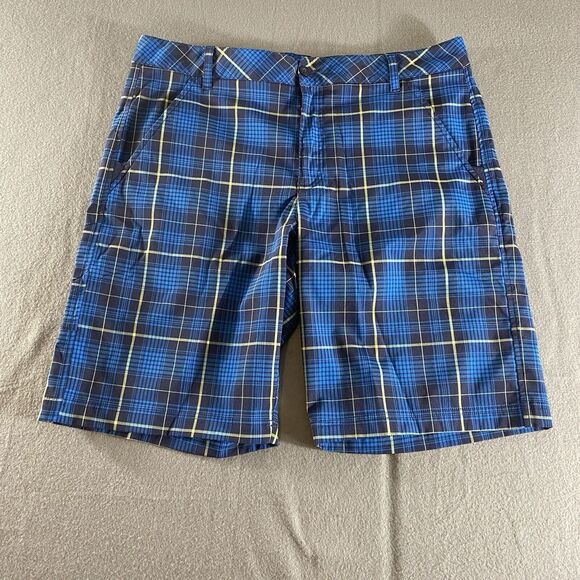 Fila‎ Golf Shorts Mens 38 Blue Mid Rise Stretch Plaid Sport Preppy - Picture 1 of 10
